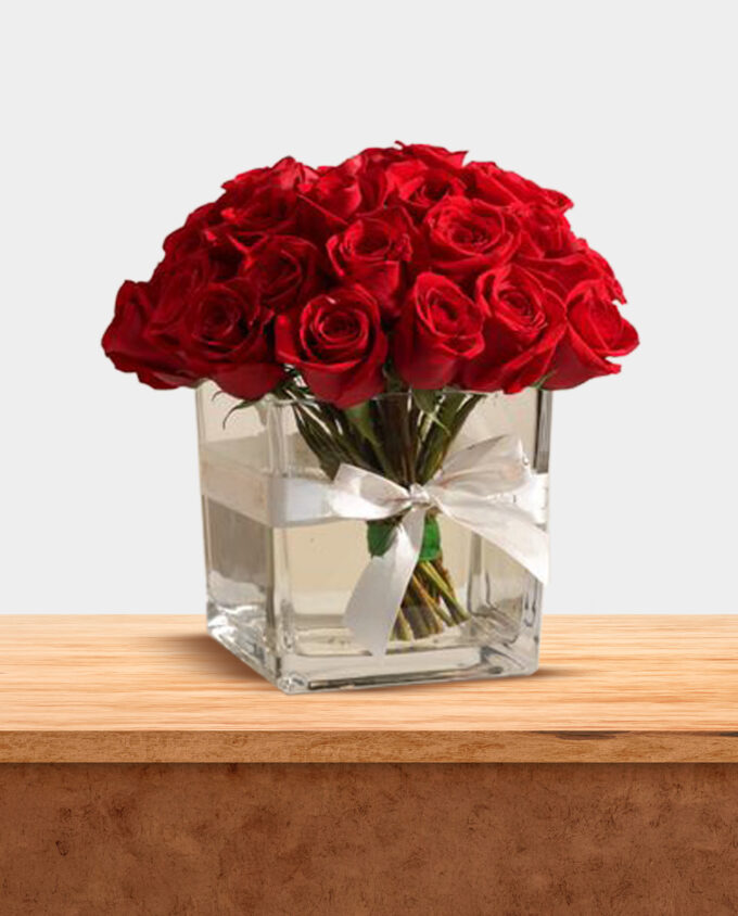 Crimson Elegance Rose Vase